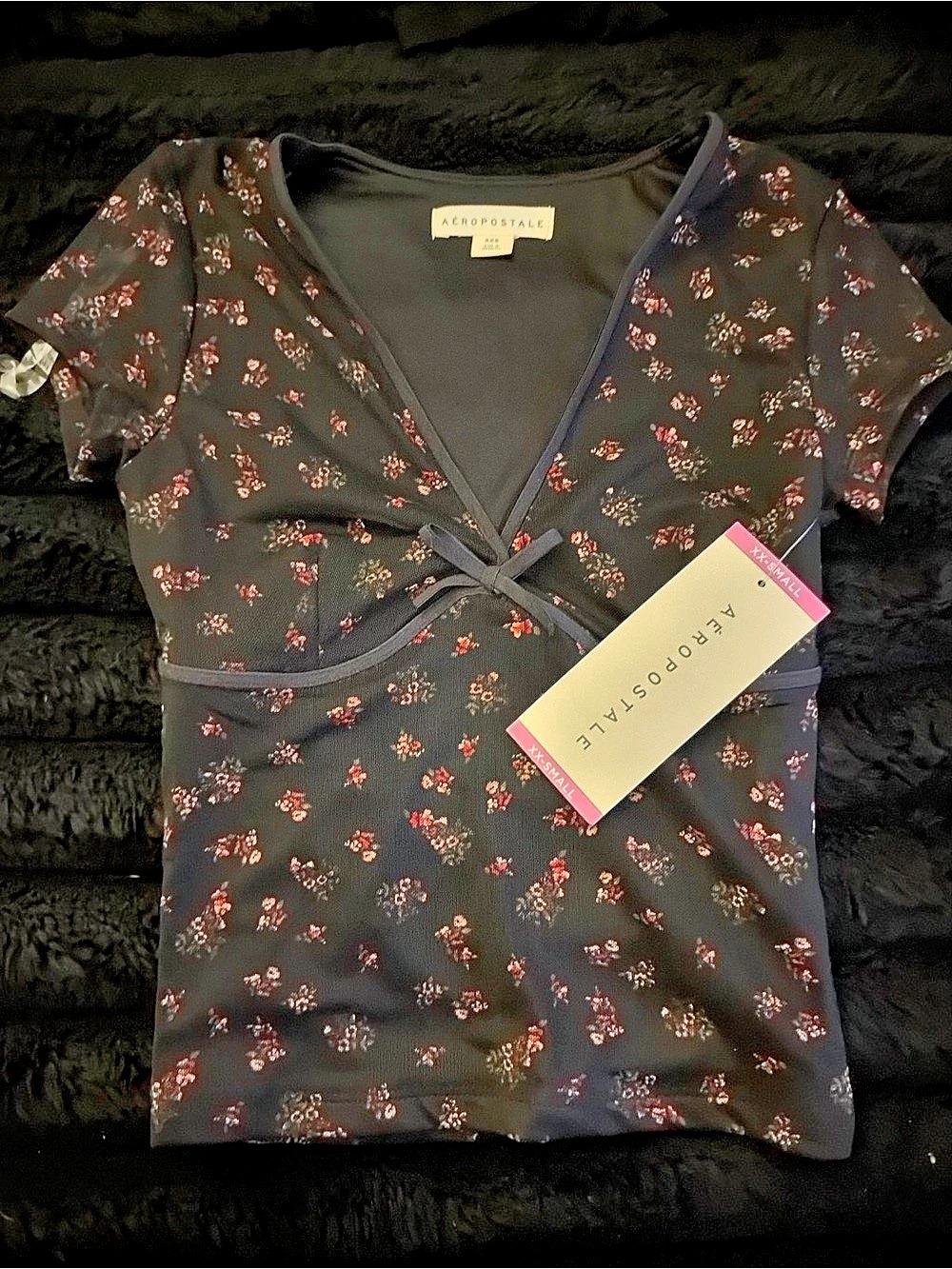 Aeropostale Floral Wrap Top in Black & Pink Size XXS NWT